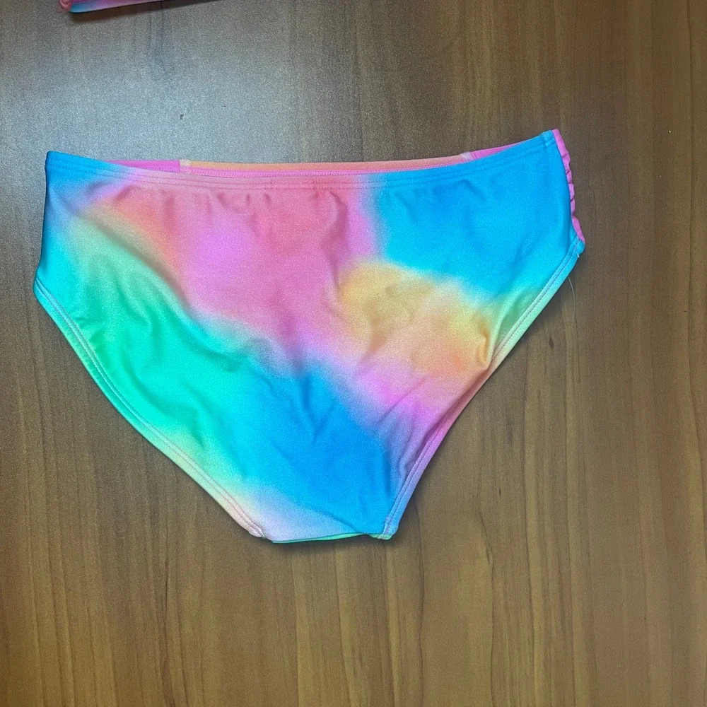 Cat & Jack Girls Rainbow Tie Dye 2-Piece Swimsuit UPF 50+ Large Size 10/12